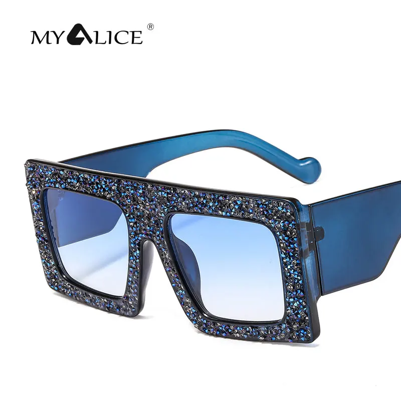 

MYALICE Fashion Oversized Rhinestone Decoration Sun Glasses Women Luxury Thick Temples Party Party Oculos De Sol Feminino UV400