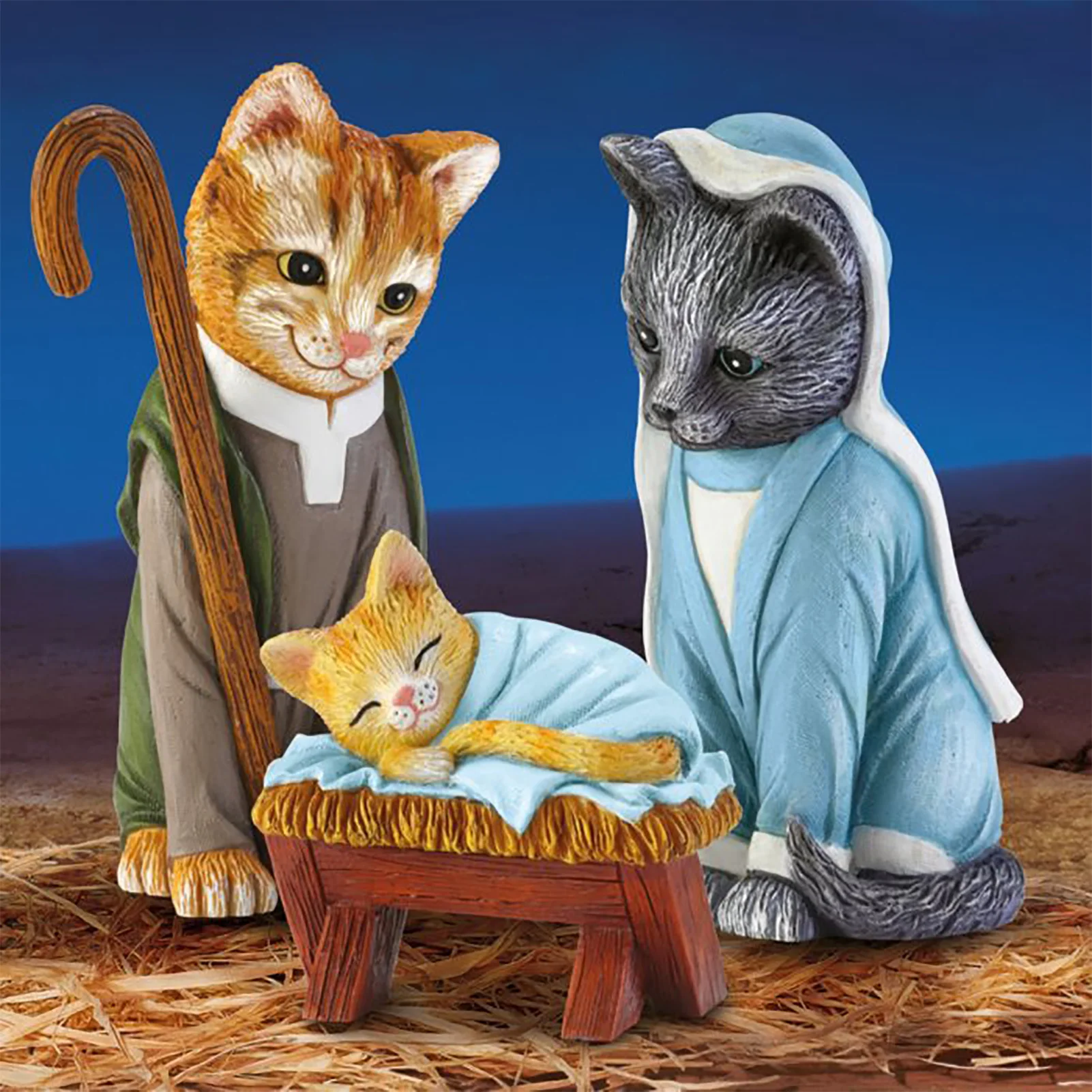 

Статуэтка кошки, набор для сцены Рождества, статуэтка рождения котенка, коллекционная Статуэтка из смолы, украшение для дома