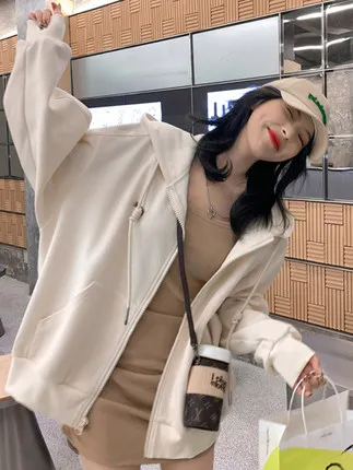 

Свитер с капюшоном A Street, женская дизайнерская нишевая куртка, Женская Повседневная однотонная универсальная куртка на молнии