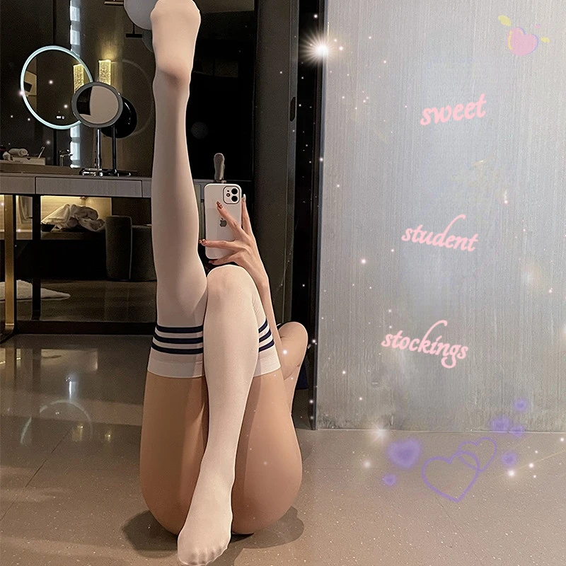 

Japanese College Style Sweet Perspective Student Long Tube Student Stockings Long Tube Over The Knee Stripes Socks Sexy Women's