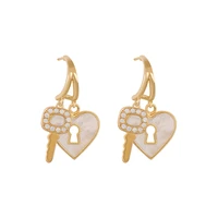 key to my loving heart lock crystal half hoop loop earrings for women teen girls small cute hypoallergenic ear cuff jewelry
