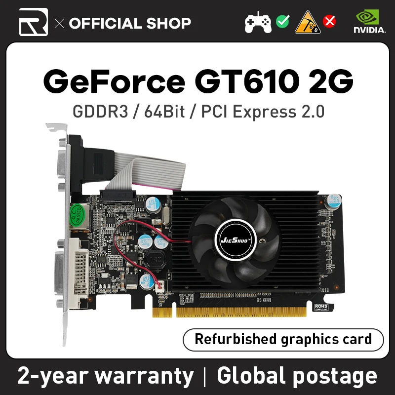 JIEHSUO NVIDIA GeForce GT 610 2 гб дисплей VGA карты 2 ГБ DDR3 64 бит графические карты GT610 2G поддержка игрового ПК