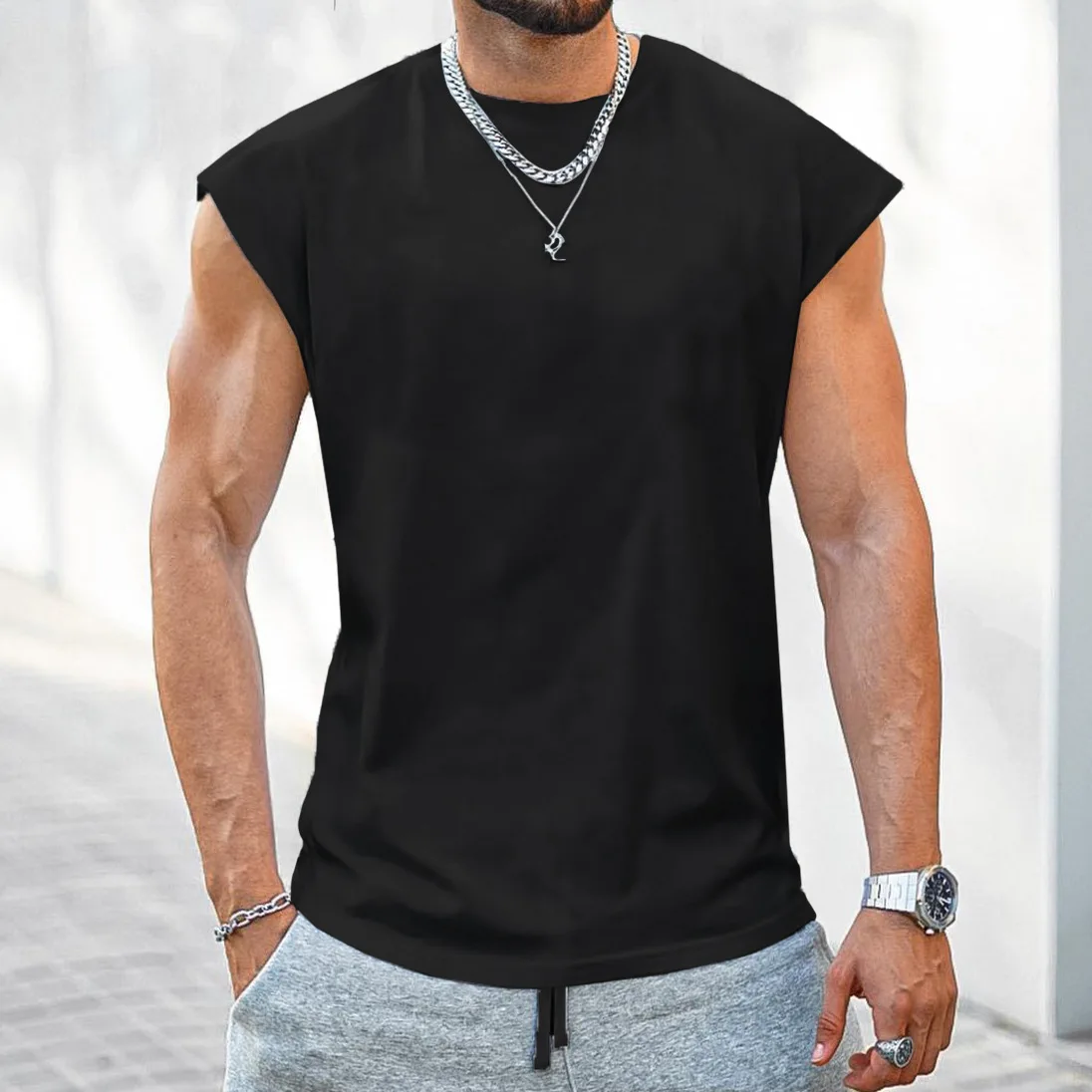 

Summer Pure Color Men Tank Top Cotton Workout Jogger Sleeveless Shirt Gym Fitness Training Waistcoat Male Vest Casual Top Clothg
