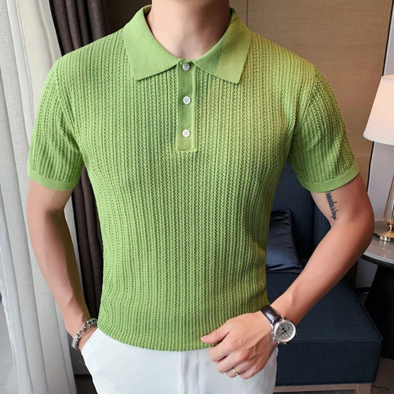 

Мужская однотонная трикотажная рубашка-поло с коротким рукавом и отложным воротником