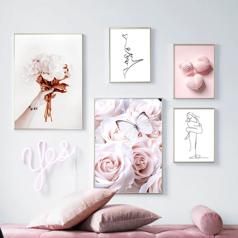 Скандинавский ветер розовый цветок линия любовь Белый лебедь украшение живопись