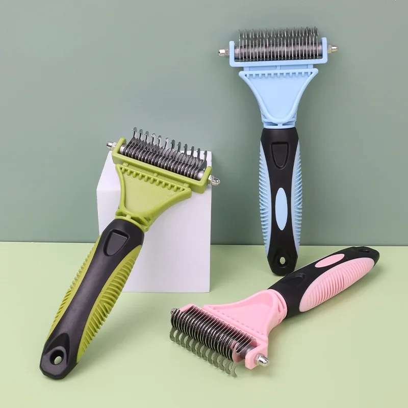 

Pets Stainless Steel Grooming Brush Two-Sided Shedding and Dematting Undercoat Rake Comb for Dog Cat Remove Knots Tangles Easily