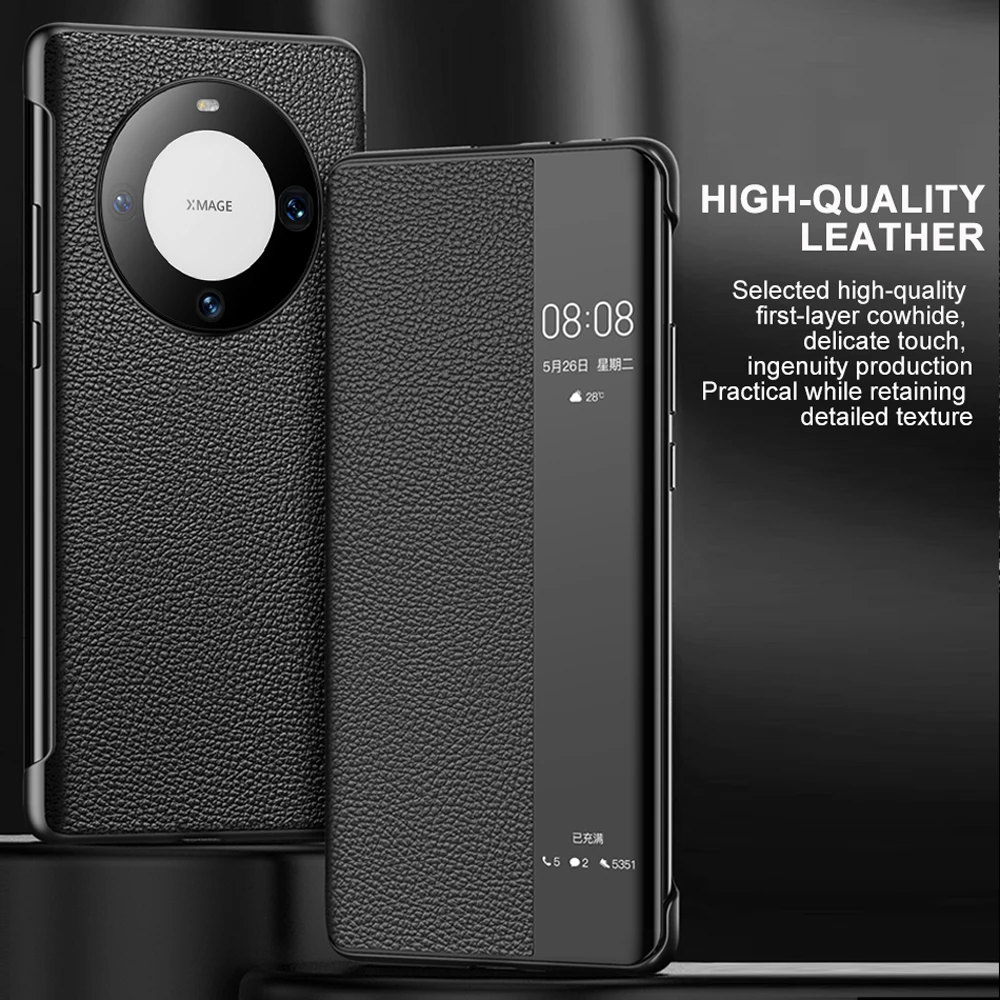 Оригинальный чехол-книжка из натуральной кожи для Huawei Mate 60 Pro зеркальный умный