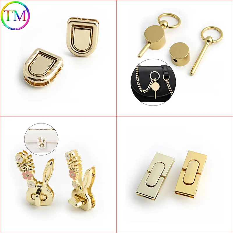 1-10  Pieces 4 Colors High Quality Metal Clasp Turn Lock Twist Lock Rectangle Hanger Clasp Locks Accessories For Handbags