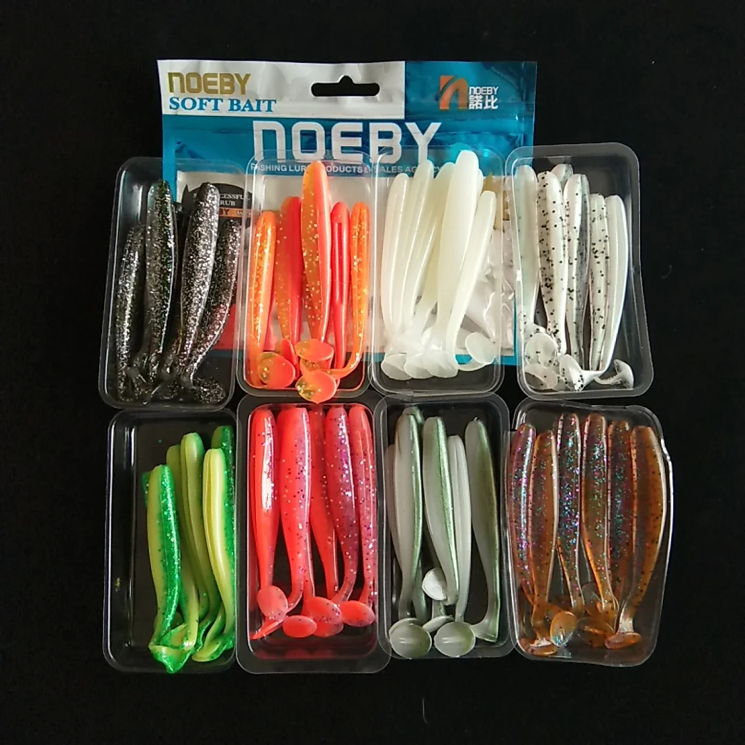 

Noeby 48pcs 9cm 4g soft T tail paddle tail baits artificial isca pesca wobbler bass minnow lure Silicone Wobblers