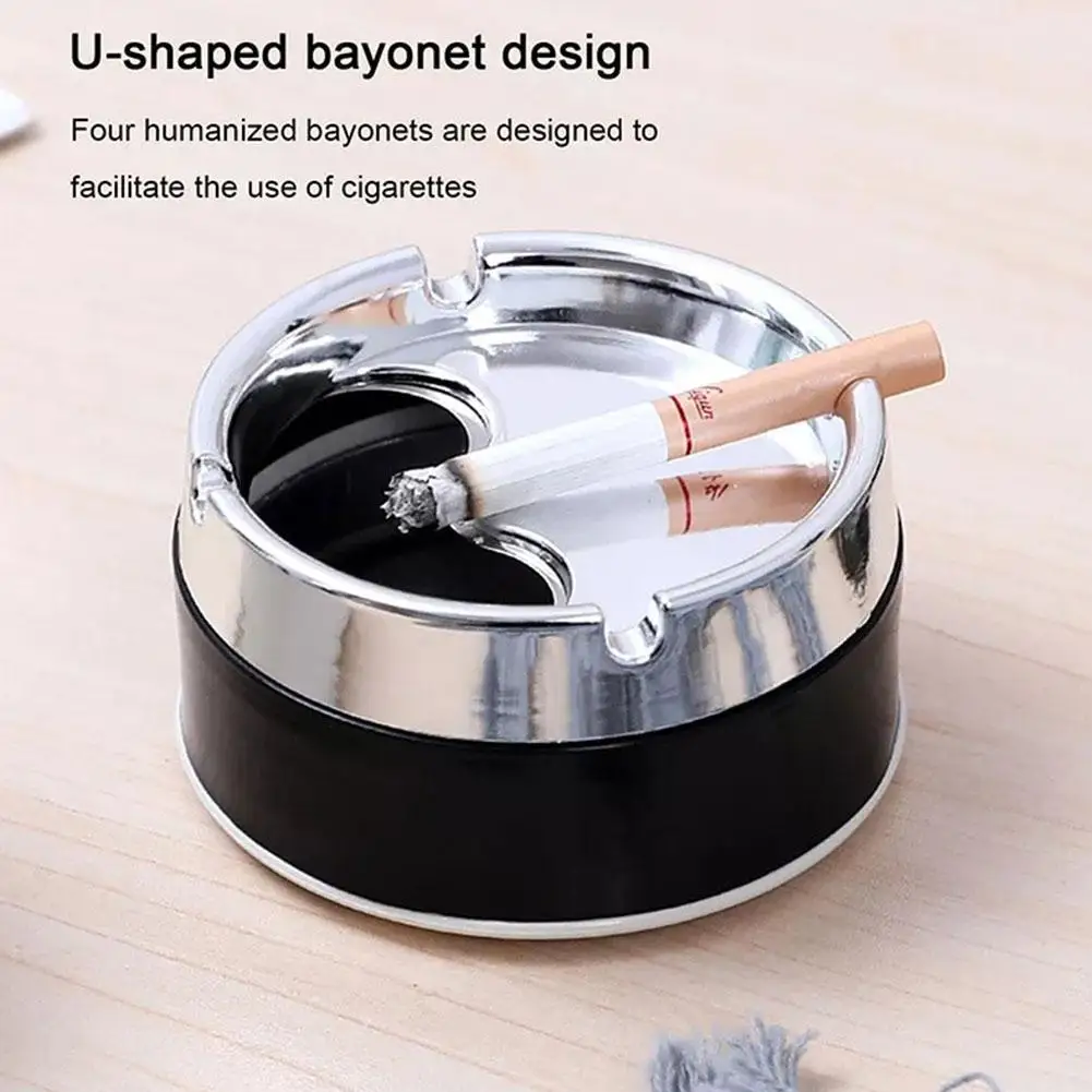 

Round Steel Ashtraysealed Windproof Ashtray Living Room Household Tabletop Rotating Thickened Ashtray For Smoker