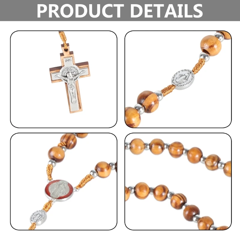 Y1UB деревянные четки ручной работы ожерелье крест кулон религиозные украшения