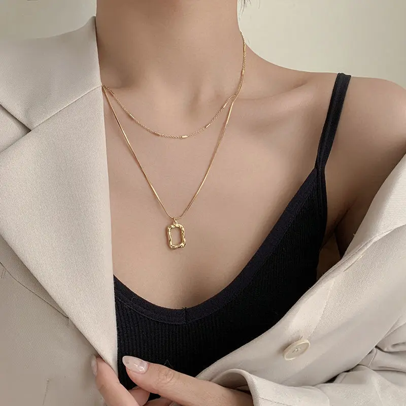 

Double-layer Silver Gold Vintage Necklace Women Girl Jewelry Trendy Collarbone Chain Fashion Accessories Party Birthday Gift
