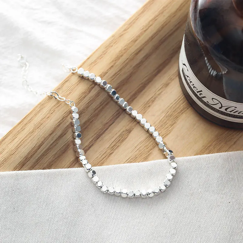 

925 Sterling Silver Geometric Round Simple Bracelet Female Ins Versatile Small Fashion Hand Jewelry Wholesale Sale