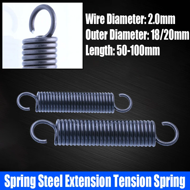 

1PCS 2.0mm Wire Diameter Spring Steel S Hook Extension Tension Spring Coil Spring Hook Spring L=50-100mm Outer Diameter 18/20mm