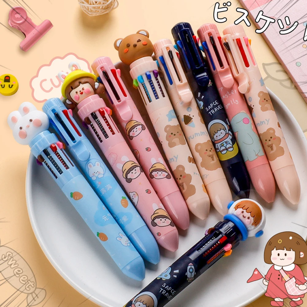 

1pcs Ballpoint Pen 0.5mm Cute Cartoon Multicolor Retractable Colored Pen for Journaling 10 In 1 Spot Liner Marker Office School