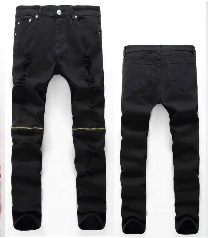 Men's Jeans Stretch Denim Pants Trousers Classic Cowboys Pants Hole Jeans Light Blue Straight Slim Button Men Jeans