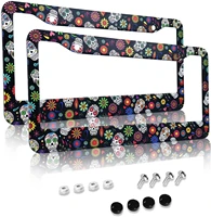 sugar skull license plate frames covers holders hippie flower skull car tags frames holders black car accessories 2 pack decor