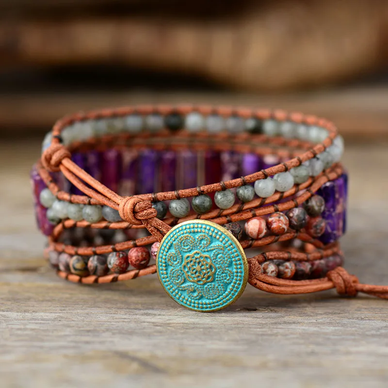 Браслет в стиле бохо Женский уникальный кожаный браслет богемном с 3-слойным