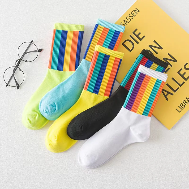 5Pairs/Lot Fashion Smile Face Women Socks Colorful Rainbow Cotton Socks Lidies Comfortable Sports Sock