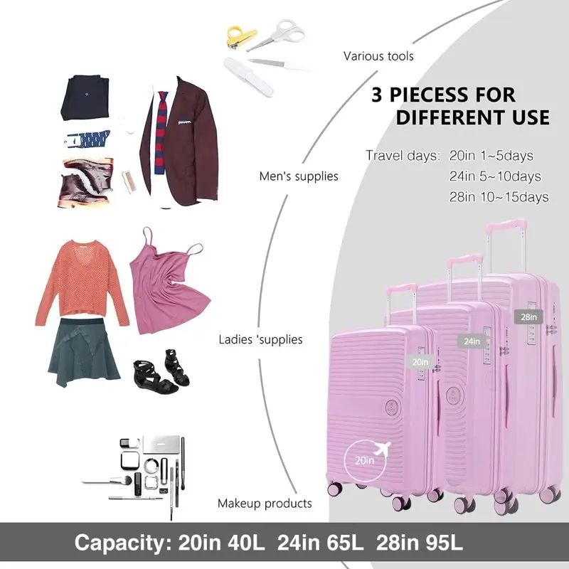 28 inch Luggage with Durable Spinner Wheels PP Hardshell Hardside Suitcase Lightweight