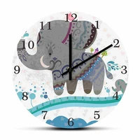 baby elephant cartoon design wall clock animal decor silent non ticking movement wall watch for playschool nursery kids bedroom