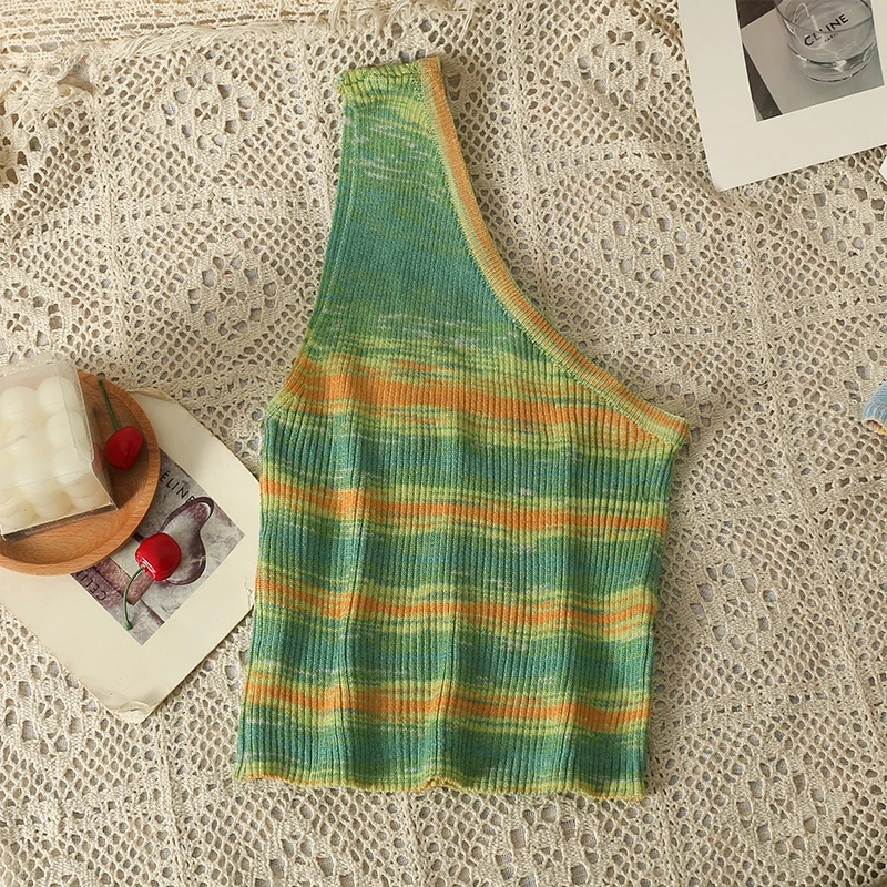 

Summer Colorful Stripe Tank Top Woman French Fashion Slim Fit Short Sweet Club Crop Top for Women 2023