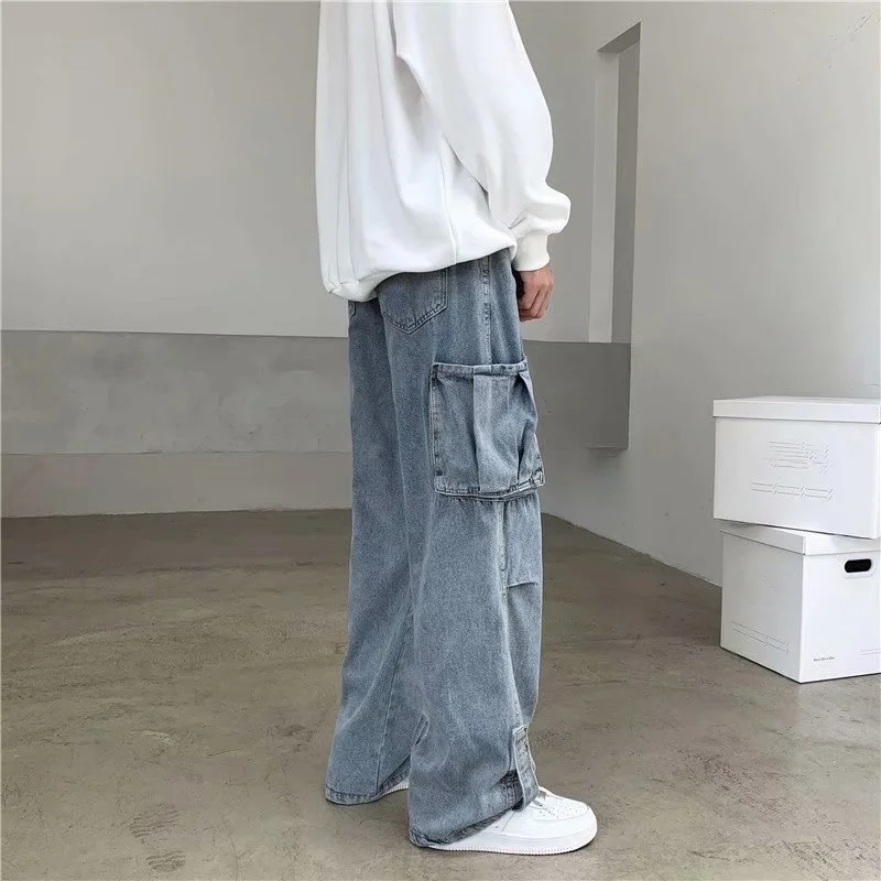 Hip Hop Jeans Men Baggy Cargo Pants Casual Big Pocket Denim Trousers Vintage Plus Size Bottoms Fashion Streetwear Y2K Clothing
