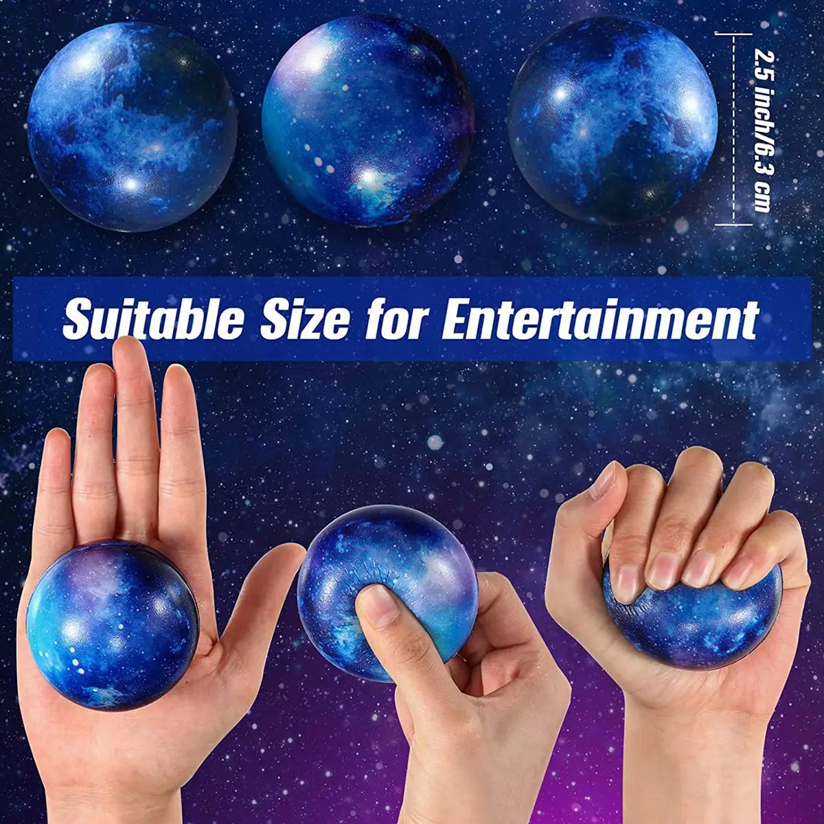 60 шт. мяч для снятия стресса Galaxy объемный 2 5 дюйма упражнений на пальцы Party Favor