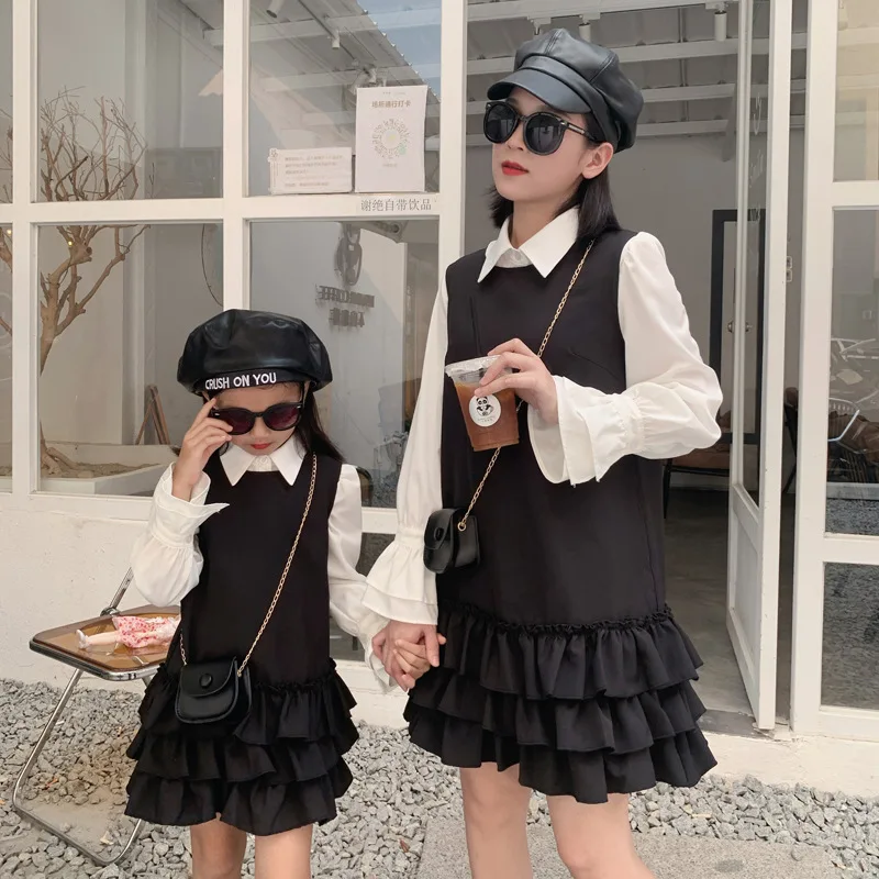 

Mother Daughter Matching Dress Women Business Suits Spanish Mommy Children Clothes French Mom And Baby Girl Blouse+Dresses Sets