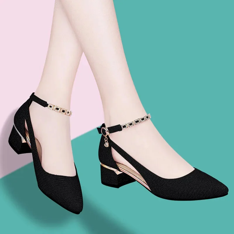 

Женские туфли-лодочки на высоком каблуке, с ремешком и пряжкой