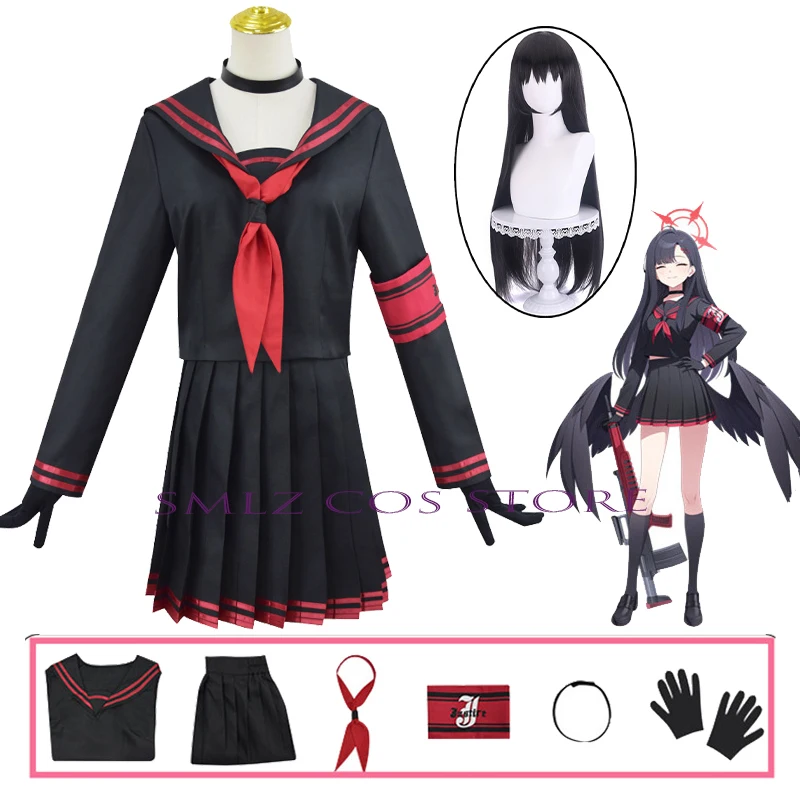 Nakamasa Ichika Косплей Игра Синий Архив Костюм Школьная Черная Униформа Юбка Парик