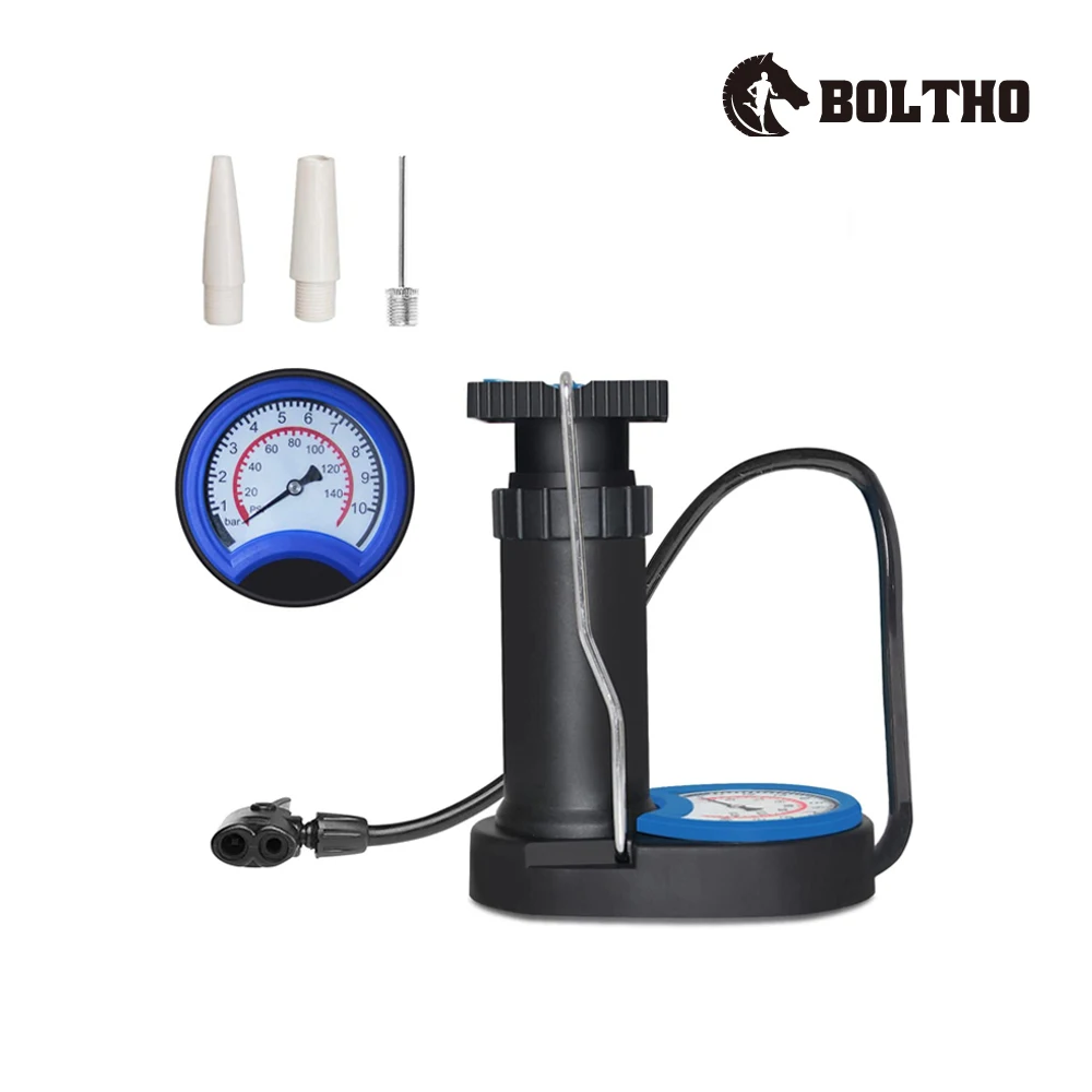

BOLTHO Bicycle Pump Foot Pumps, Portable Foot Air Pump with Precision Pressure Gauge 10 Bar/140 PSI for All Valves Double Valve