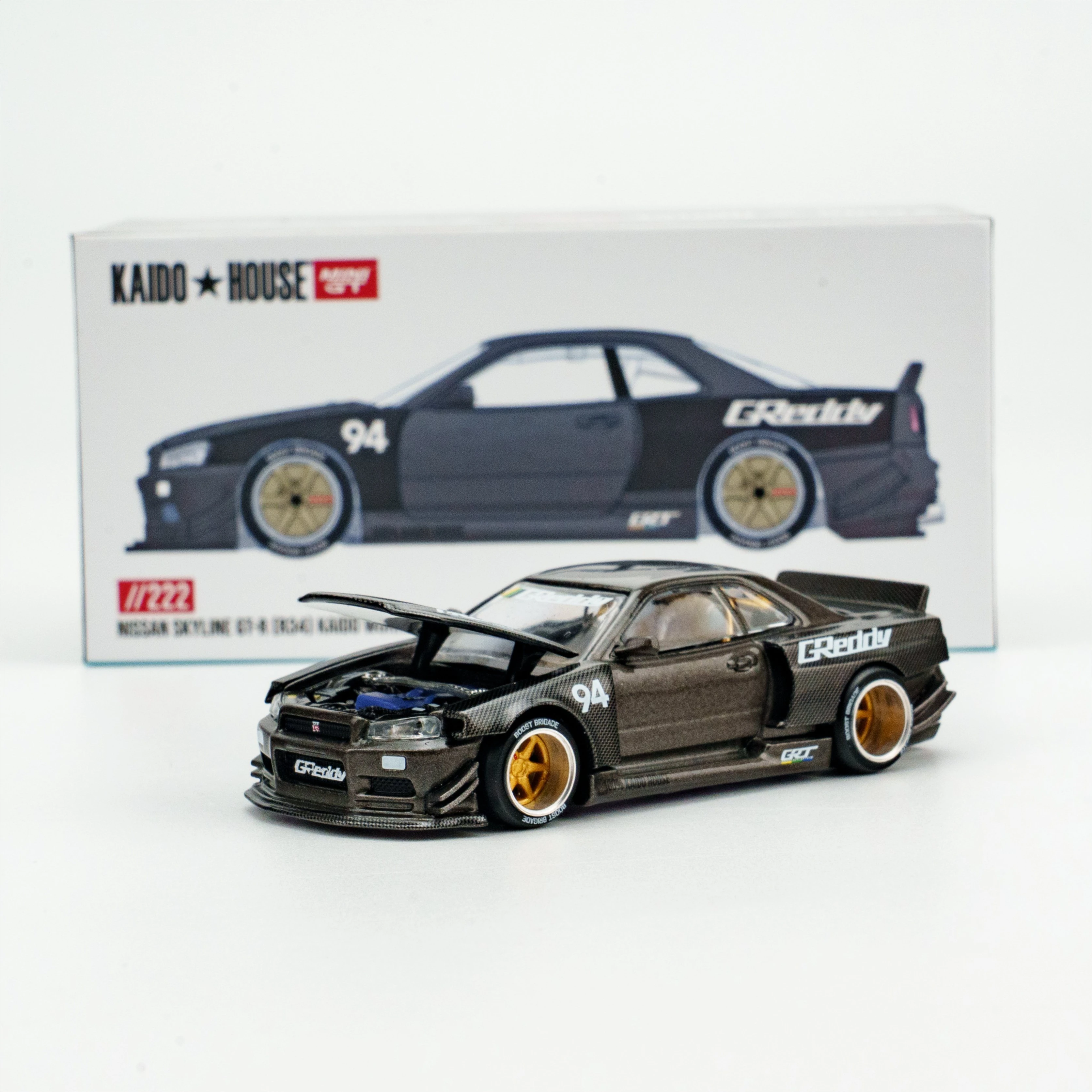 Фото Модель автомобиля Diecast Kaido House + MINIGT 1:64 Scale Skyline GT-R R34 из сплава №1