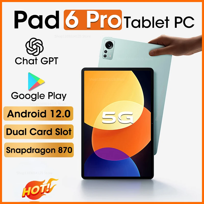 

Pad 6 Pro Tablet Android 5G Original Tablets Snapdragon 870 12GB+512GB 11 Inch 120Hz Screen 10000mAh Google Play Dual SIM Tab PC
