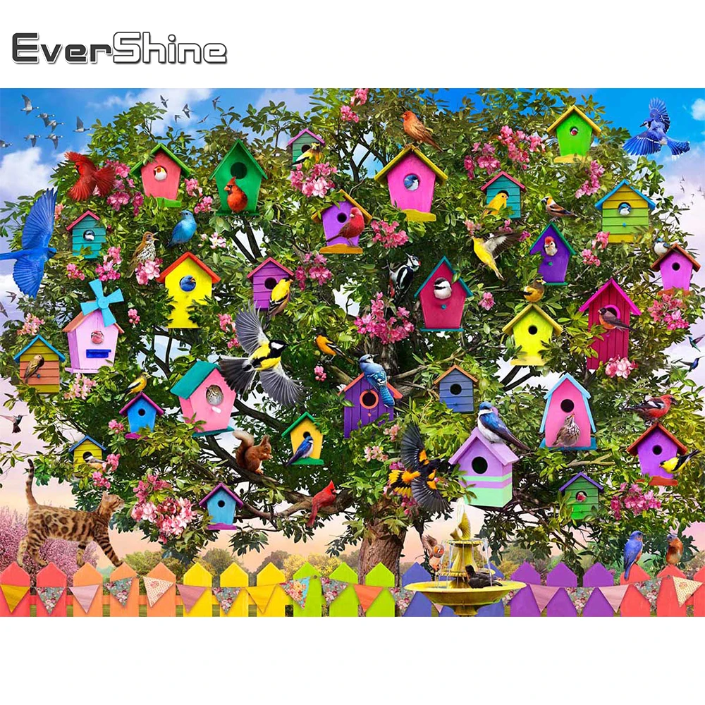 

EverShine алмазная мозаика птица дом полная площадь алмазная вышивка животные подарок ручной работы 5д Алмазная Живопись Дерево пейзаж Новое поступление искусство стены