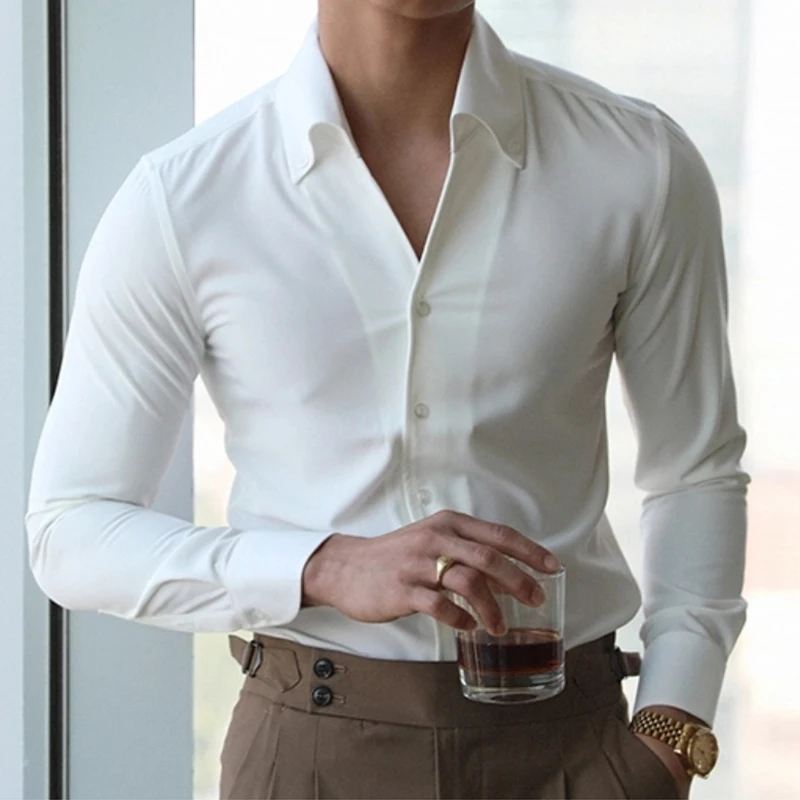 

Pure Color Shirts For Men Clothes Autumn Casual Turn-down Collar Button-down Shirt Fashion Mens Spring Long Sleeve Tops Cardigan