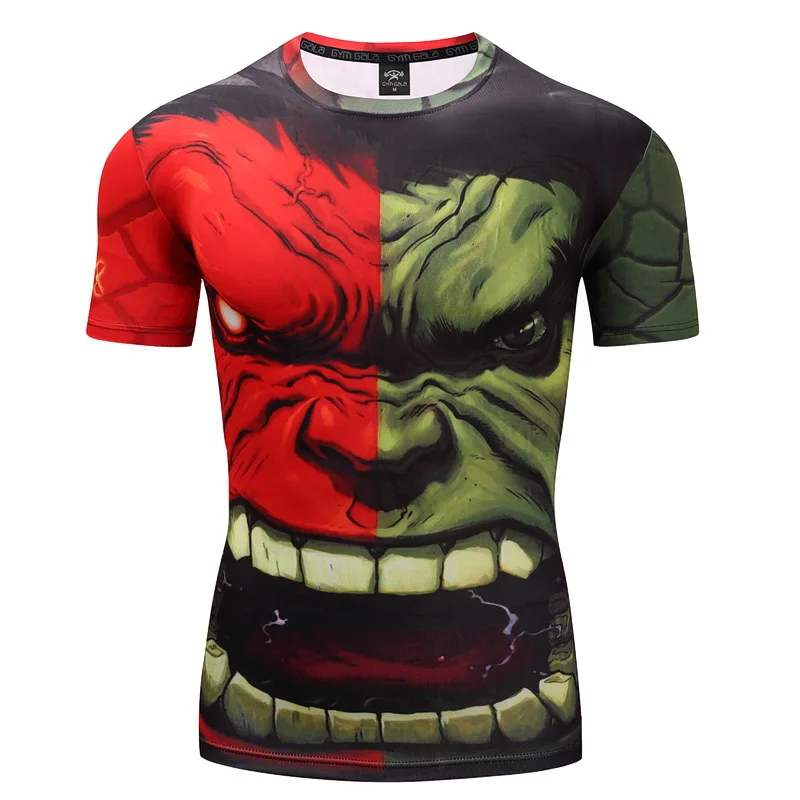 

Marvel Superhero Hulk Quick Dry Running Men's Compression T-shirt Breathable Fitness Tight Sportswear Short Sleeve Shirt Workout