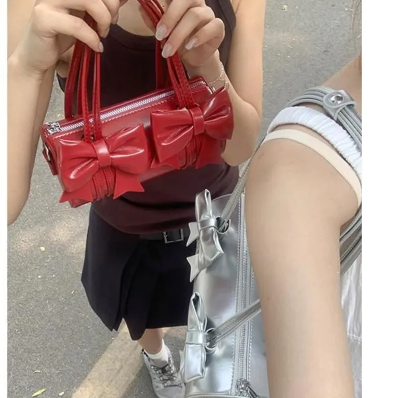 JIAERDI Милая крутая ручная сумка с бантом Y2k Женская милая кожаная мягкая