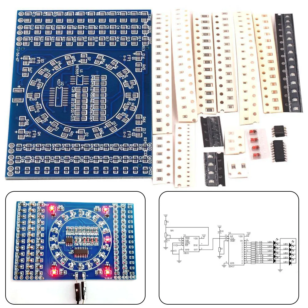 

Soldering Practice SMD Circuit Board LED Electronics Project DIY Kit SMT PCB Rotating Water Lamp Welding Practice Board