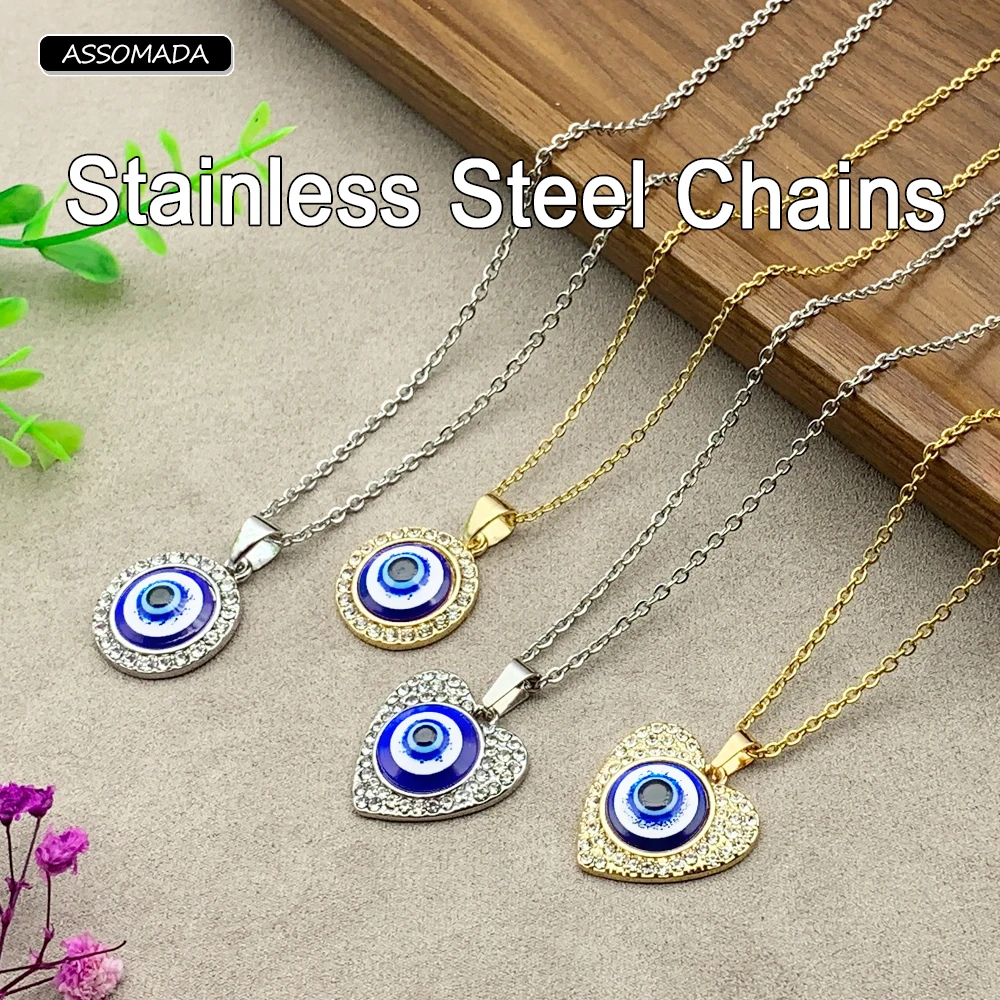 

Stainless Steel Clavicle Chain Turkish Evil Eye Pendant Necklace Vintage Blue Eyes Choker Necklace Women Girls Jewerly Gift