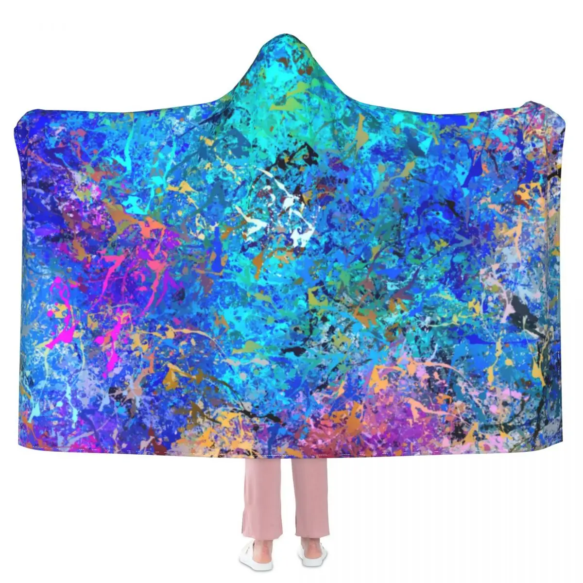 

Multicolor Paint Splatter Blanket Abstract Design Outdoor Super Soft With Hood Blanket Fashion Comfy Fleece Bedspread