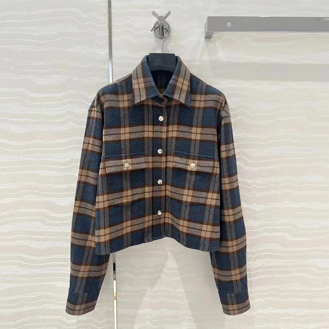 Новинка 2024 осенняя винтажная женская рубашка из 100% шерсти Шикарная стильная