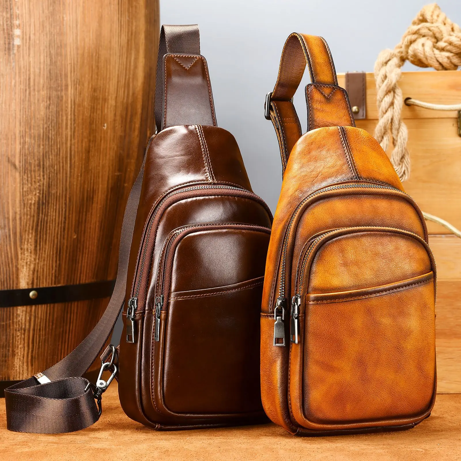 Винтажная кожаная нагрудная сумка для мужчин через плечо с рисунком Crazy Horse