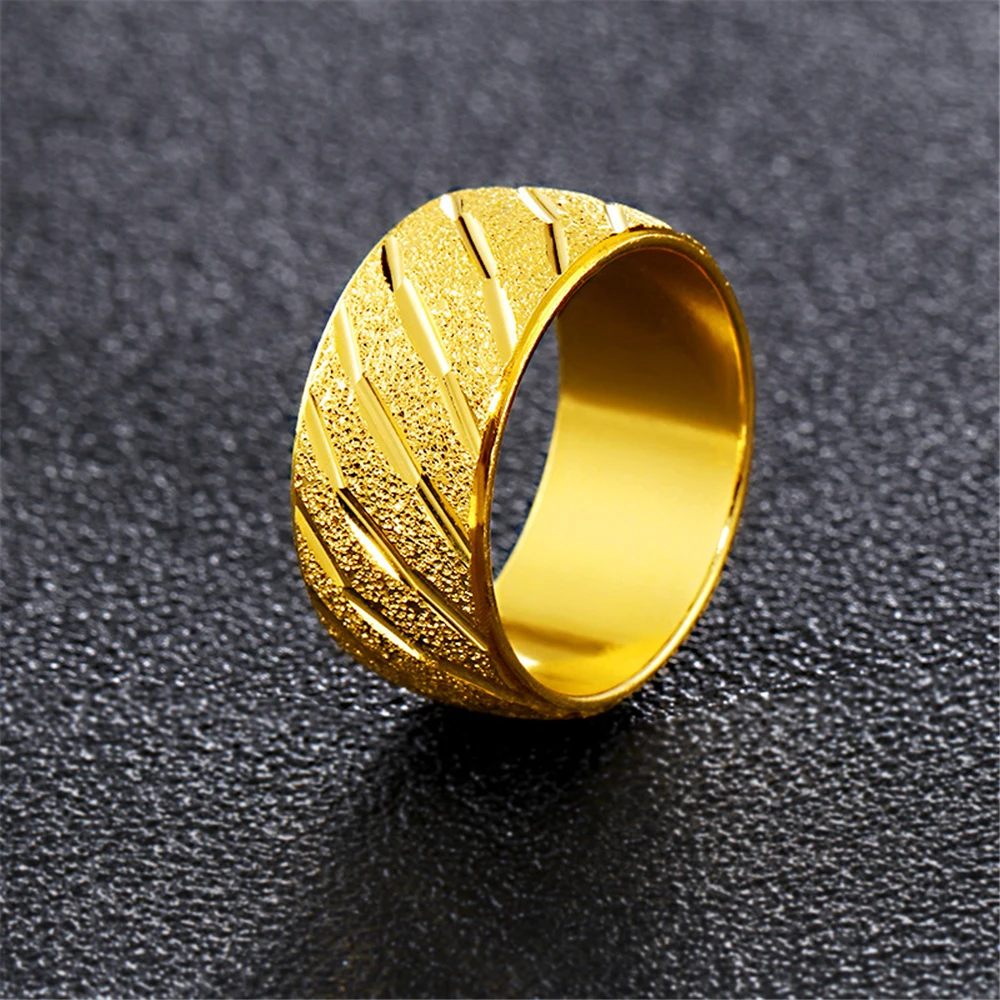 

Yellow Gold GP Engagement Rings For Women 8mm Wide Ring Anillo Bague Femme Trendy Jewelry Accessories Party Gifts Bijoux