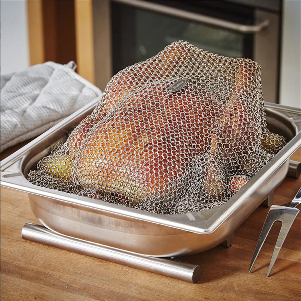 

Stainless Steel Chainmail Baking Cover for Skillets Grill Pans Roast Beef Pork Lamb Home Cookware Kitchen Cooking Tool