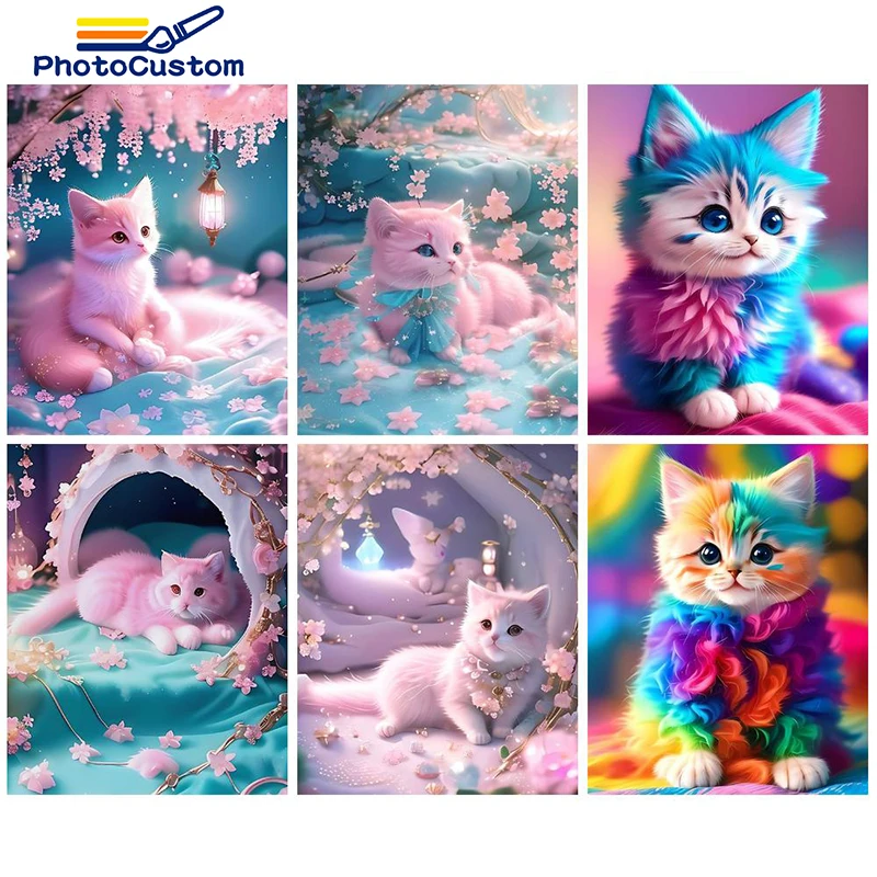 

PhotoCustom Paint By Number Cat Hand Painted Paintings Art Drawing On Canvas Animal DIY Pictures By Numbers Kits For Home Decor