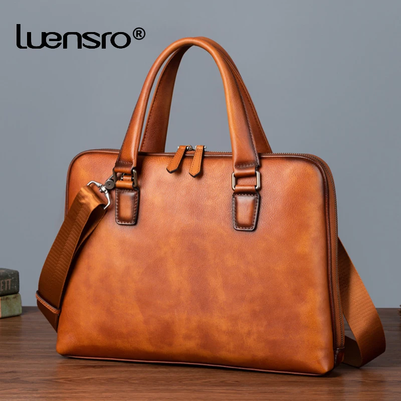 

Vintage Men's Briefcase Original Genuine Leather Handbag Men Bag Handmade Shoulder Bags Male Messenger Bag Laptop Briefcases