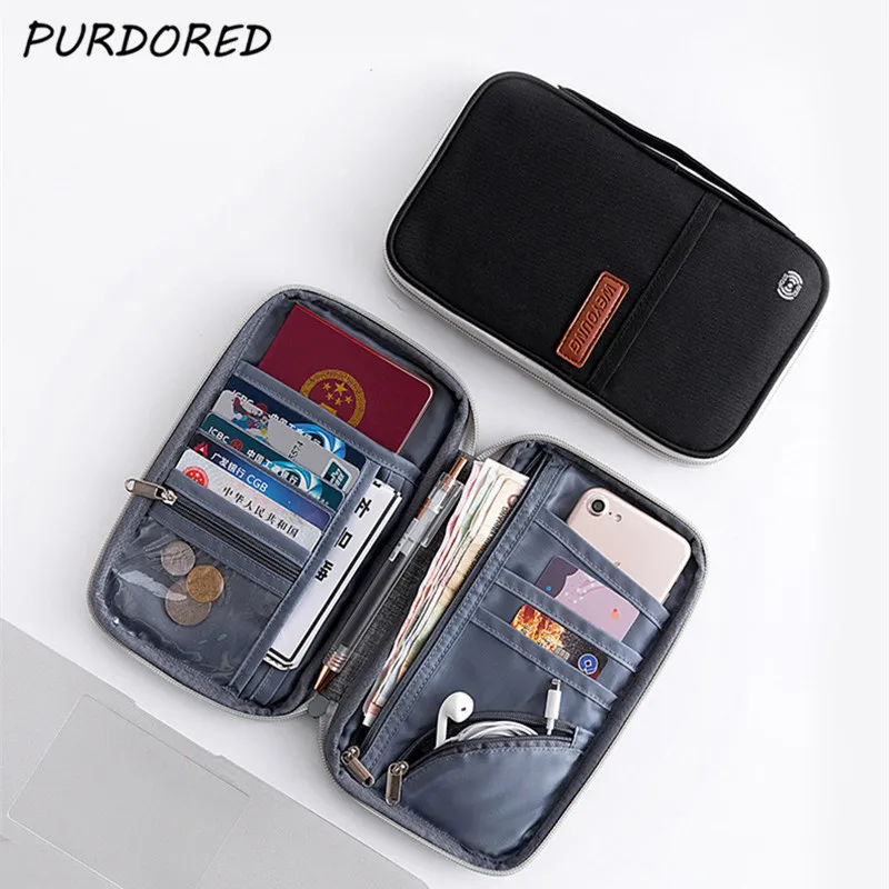 

PURDORED 1 Pc Solid Color Men RDIF Passport Cover Wallet Portable Travel Credit Card Package ID Holder Storage Organizer