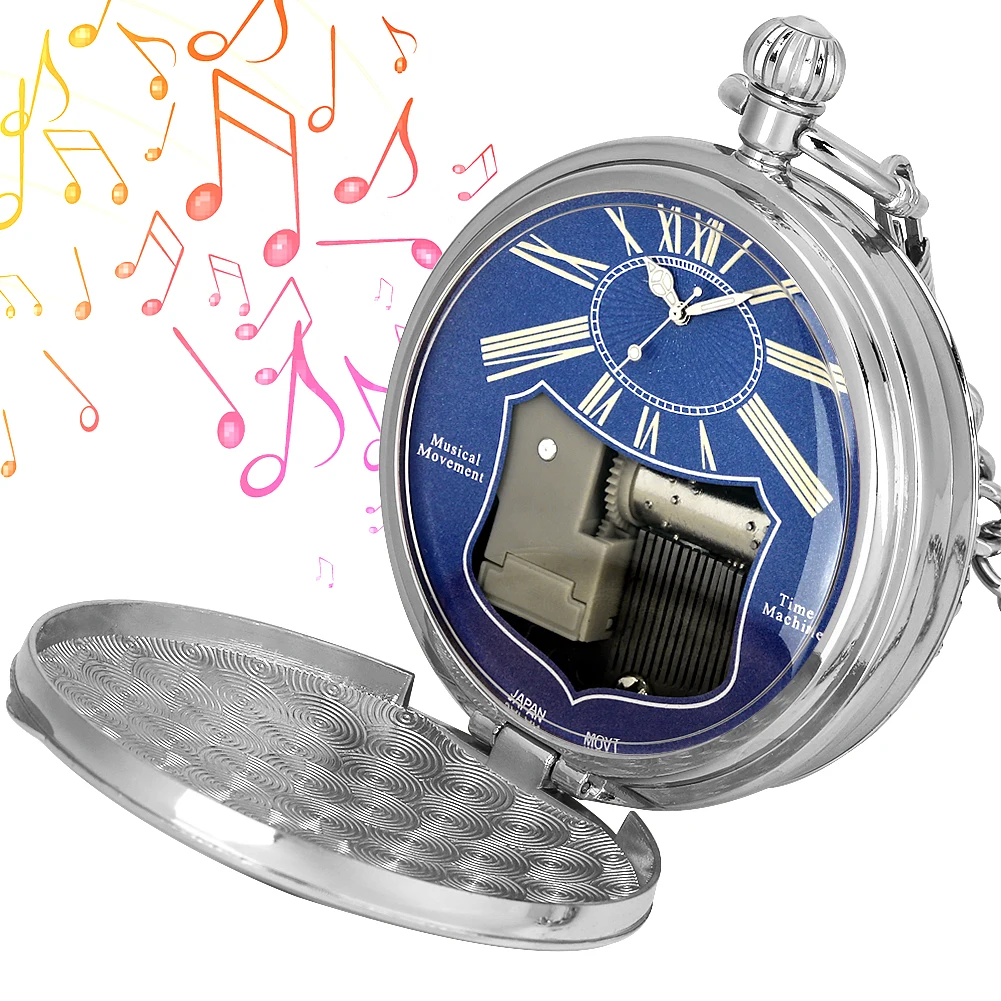 Creative Music Pocket Watch Pendant Luxury Space Series Quartz Pocket Watch Gift for Men Silver Fob Clock Relógio De Bolso