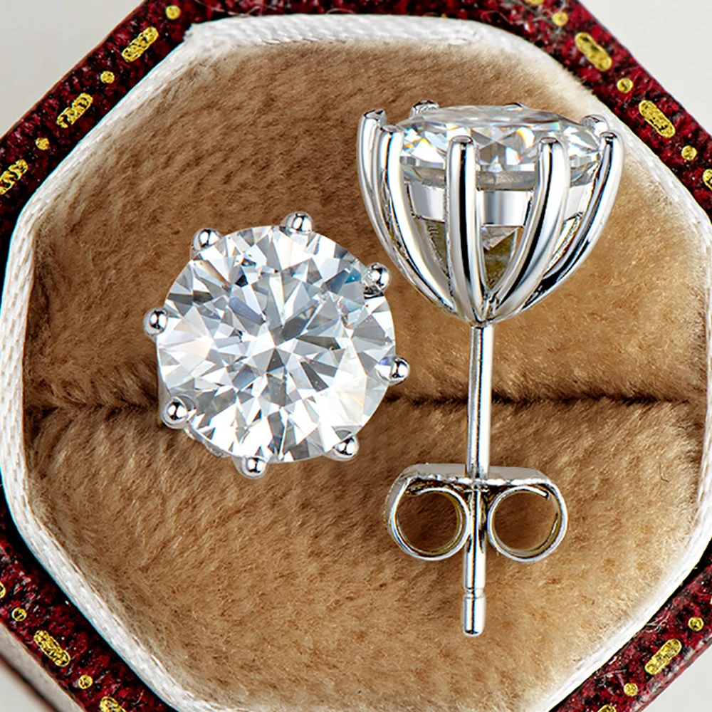 Serenity D Color Classics Eight Claw 4 Carat a Pair Moissanite Stud Earrings For Women S925 Sterling Silver Plate Pt950 Jewelry